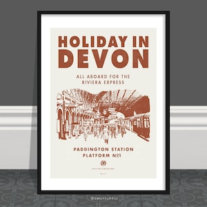 Vintage Devon Travel Poster: Retro Train Wall Art
