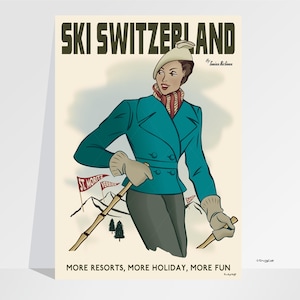Ski Poster Print Travel Poster Swiss Alps Poster Wall Art Verbier Print St Moritz Poster Davos Print Switzerland Wall Art Souvenir Ski Gift.