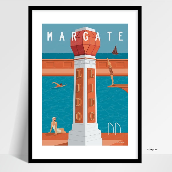 Margate Lido Poster Wall Art Print, Vintage Seaside Travel Poster, Art Deco, Retro Poster Margate, Dreamland, Margate Artist, Excellent Gift