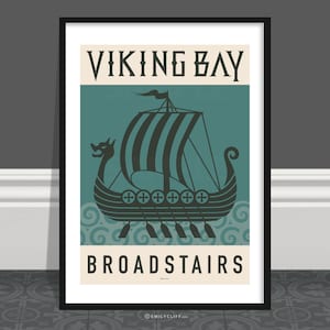 Viking Bay Broadstairs Travel Poster: Vintage Viking Ship Art Print