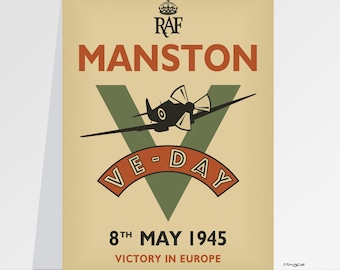 Spitfire VE Day-poster: RAF Manston, World War 2 Print