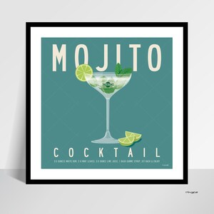 Mojito Cocktail Print: Kitchen Bar Wall Art 30cm x 30cm Print