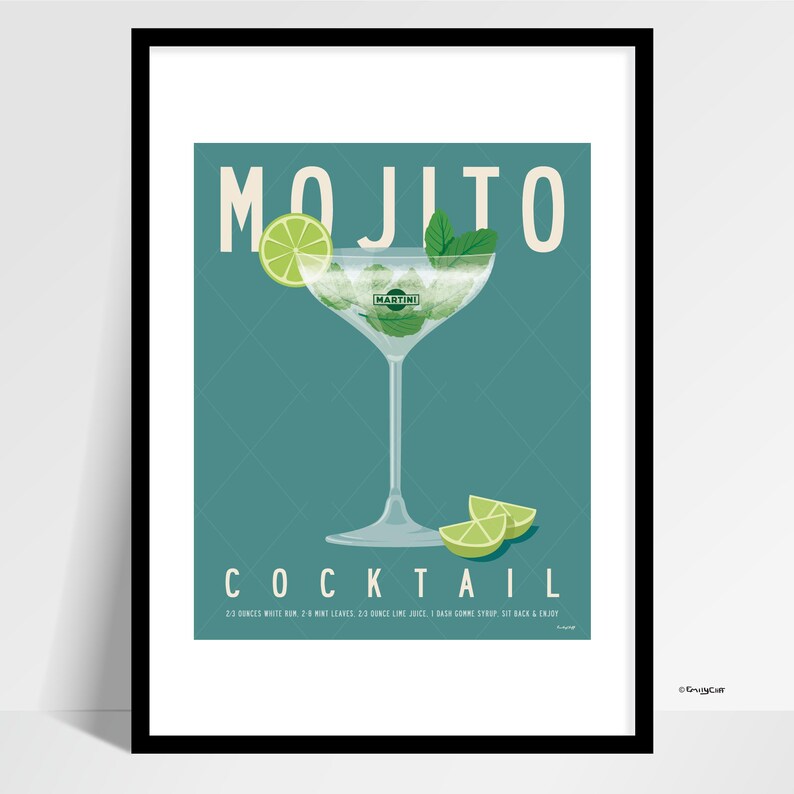 Mojito Cocktail Print: Kitchen Bar Wall Art 40cm x 50cm Print