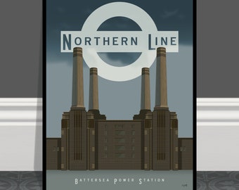 Battersea Power Station Print: Vintage London Travel Poster