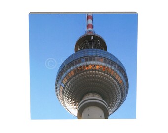 068 Berliner Fernsehturm Kugel - Bild auf Holz, Berlin Motive Foto auf quadratischem Holz, Wandbild in verschied. Größen zur Wandgestaltung