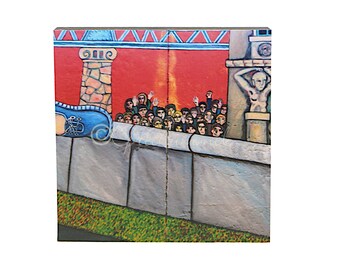 065 East Side Gallery Der Mauerspringer -  Bild auf Holz, Berlin Motive Foto auf quadratischem Holz, Wandbild in verschiedenen Größen