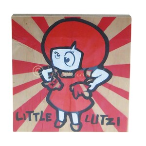 036 Little Lucy und ihre Katze -  Bild auf Holz, Berlin Motive Foto auf quadratischem Holz, Wandbild in verschiedenen Größen