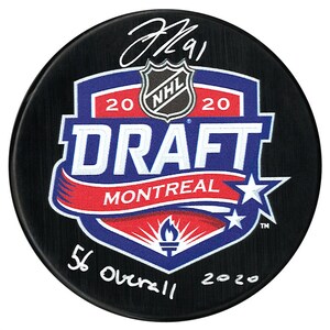 Tristen Robins San Jose Sharks Autographed 2020 Inscribed Draft Puck