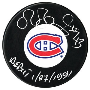 Patrice Brisebois Autographed Montreal Canadiens Debut Inscribed Puck