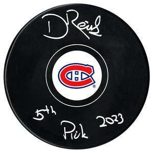 David Reinbacher Autographed Montreal Canadiens Draft Inscribed Puck