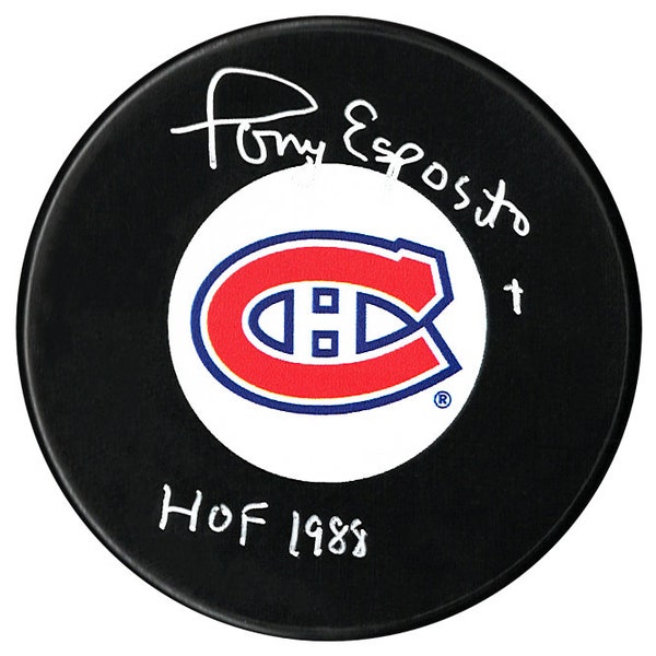 Tony Esposito Autographed Montreal Canadiens HOF Inscribed Puck