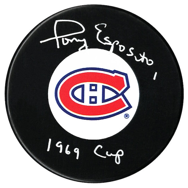 Tony Esposito Autographed Montreal Canadiens 1969 Cup Inscribed Puck