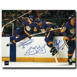 Triple Crown Line Los Angeles Kings Autographed Jumping Boards 8x10 Photo
