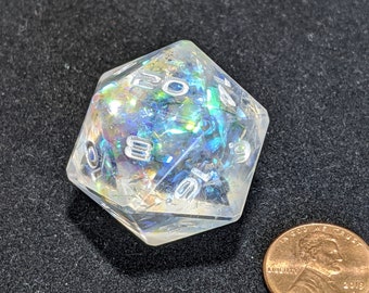 Ice Dragon Skin Edged Jumbo 30mm D20 Polyhedral Dungeons and Dragons Die