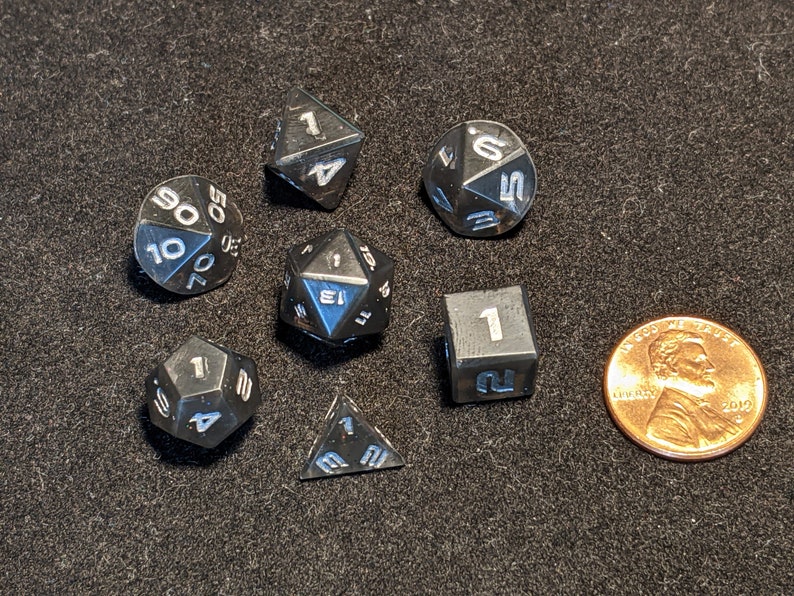 Midnight Transparent Black 10mm-12mm Mini Edged Polyhedral Dungeons and Dragons Dice Set