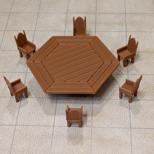 Large Hexagonal Table and Fancy Chairs Set Dungeons and Dragons Scenery