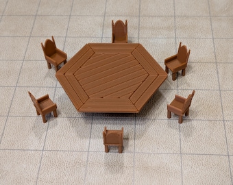 Grote zeshoekige tafel en mooie stoelen set Dungeons and Dragons Scenery