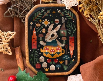 Rabbit Cross Stitch Pattern: Whimsical Woodland Embroidery (PDF Pattern)
