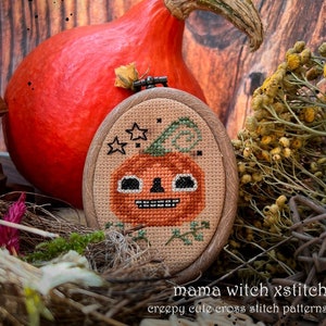 Pumpkin Kid cross stitch pattern, piglet, pig, mini cross stitch, cottage core cross stitch, goblin core cross stitch, easy cross stitch