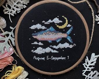 Fish cross stitch, Salmon Cross Stitch Pattern, Zodiac cross stitch pattern, Cottage core room decor,Farmhouse gift, cottagecore art