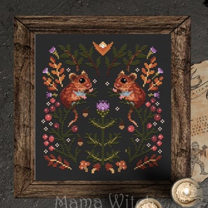 Mouse cross stitch pattern, Herbs cross stitch, floral, cute , funny, botanic wreath cross stitch, kitchen cross stitch