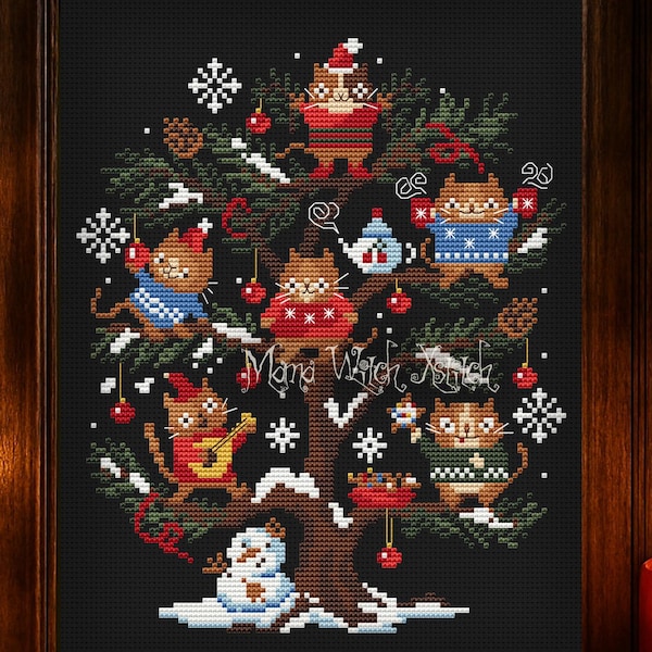 Christmas Cats Cross Stitch Pattern,Christmas decor, christmas emroidery chart, christmas cross stitch pattern, cat mom gift