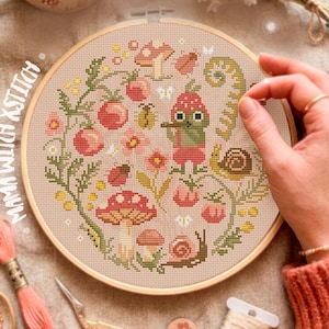 Frog Cross Stitch Pattern, Toad, Amphibian, Mushroom, Amonita, Toadstool, Fungi, Shrooms, Strawberry, Kawaii, pdf, digital download