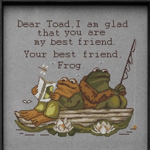 See you in Spring, Toad, Frog, Bugs, Cross stitch pattern, Goblincore color chart, Cottagecore, embroidery sample, Gremlincore