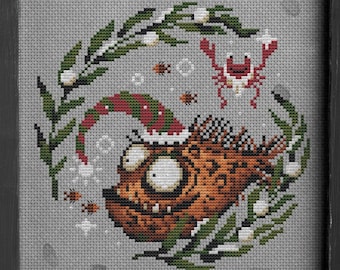 Shiny Christmas cross stitch pattern, Santa Claus, Ornament, Winter Sampler, Modern festive instant download Folk Art Primitives
