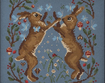 Hare Cross Stitch Pattern: Bunny, Mushrooms, Pagan Decor (PDF Pattern)