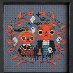Pumpkin Skeleton Cross Stitch Pattern: Spooky Witch Embroidery (PDF Pattern)
