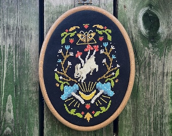 Witchy Rabbit Cross Stitch Pattern: Gothic Floral Wreath (PDF)