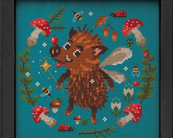 Piglet cross stitch, Bee, Bugs, Honey, Mushrooms, toaadstool, sample, beginner friendly, Honey, Fairy, Boar, Funny cross stitch, embroidery