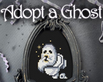 Cute ghost, Halloween cross stitch pattern, toilet, bathroom, witch, ghost, fall, autumn, leaves, forest, laundry, closet, spooky
