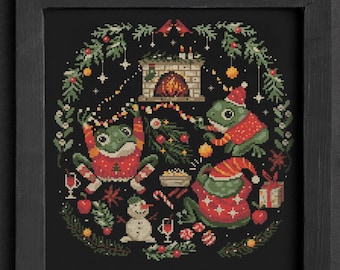 Christmas Toads Cross Stitch Pattern: Winter Festive Sampler (Digital Download)