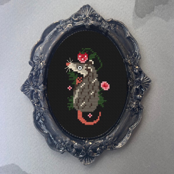 Strawberry Possum Cross Stitch Pattern: Whimsical Opossum (PDF Pattern)