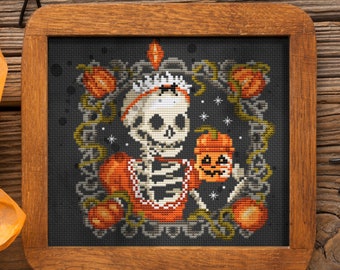 Halloween Skeleton Cross Stitch Pattern: Spooky Folk Art (PDF Pattern)