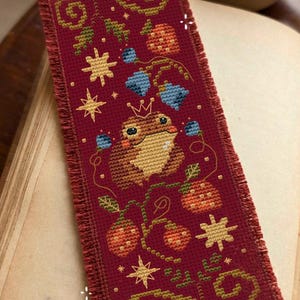 Strawberry Toad Bookmark Cross Stitch Pattern, bluebell, frog, Book lover gift, embroidery chart, insects, bugs