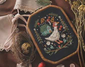 Goose Cottagecore Cross Stitch Pattern: Farmhouse Spring Design (PDF Pattern)