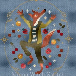 Schema punto croce volpe, cartella colori volpe, campione di ricamo di frutta, ricamo semplice e carino, punto croce per il tè, cucina, Fantastic Mr. Fox