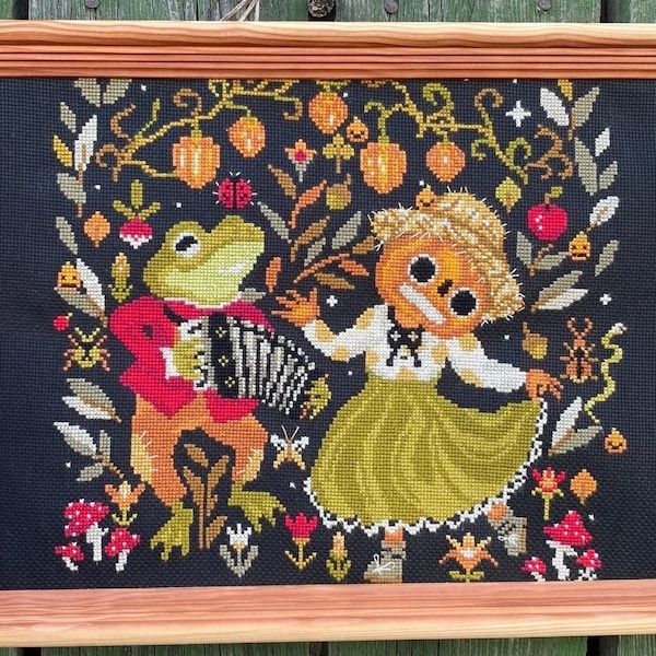 Pumpkin, Toad, Frog, Ghost, cross stitch pattern, Halloween color chart, Spooky Creepy Horror embroidery sample, Folk Art