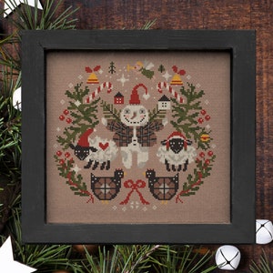 Christmas Snowman Cross Stitch Pattern: Winter Folk Art Sampler (Digital Download)