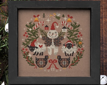 Let it snow Christmas cross stitch pattern, Santa Claus, Ornament, Winter Sampler, Modern festive instant download Folk Art Primitives