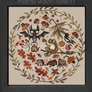 Halloween-korsstygnsmönster: Spöklik skog, häxdesign (PDF-mönster)