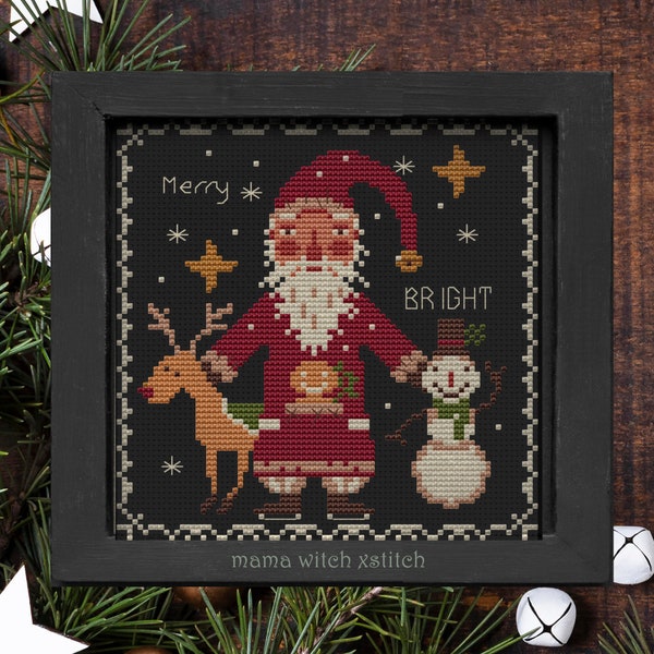 Santa Friends Christmas cross stitch pattern, Santa Claus, Ornament, Winter Sampler, Modern festive instant download Folk Art Primitives