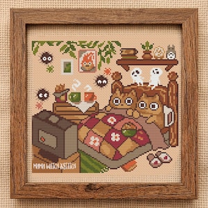 Patrón de punto de cruz de gatos, videojuegos, anime, gatitos, punto de cruz bonito, kawaii, pdf, descarga digital