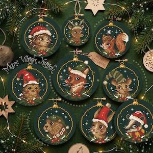 Kerstkruissteekpatroon, kruissteekornamenten, winterkruissteek, bosborduurwerk, grillige kruissteek, digitale download