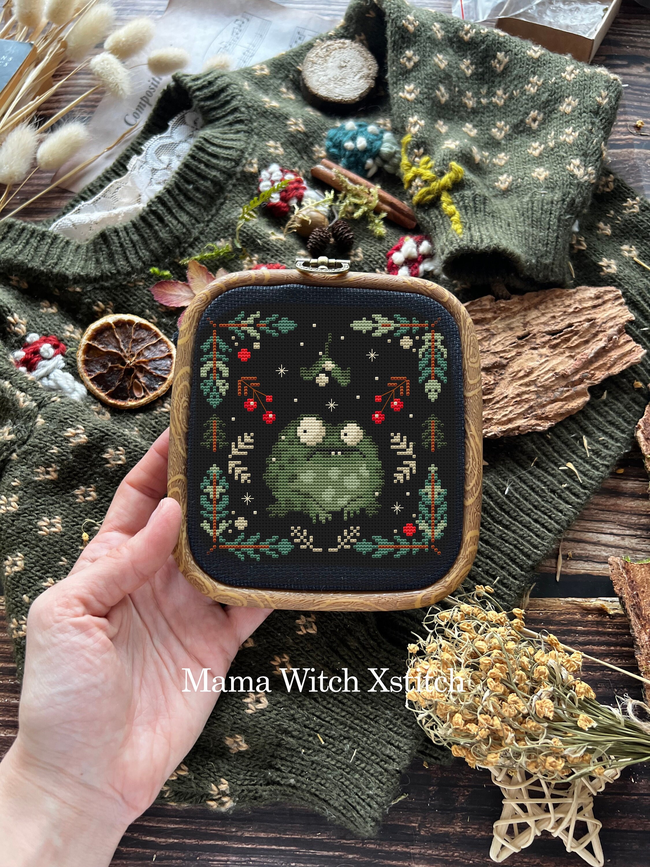 Christmas cross stitch pattern, Santa Claus, Ornament, Winter Sampler, Modern festive, instant download, embroidery, Farmhouse, Goat,