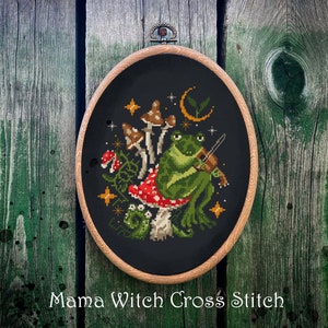 Frog & Mushroom Cross Stitch Pattern: Whimsical Toad Design (PDF Pattern)