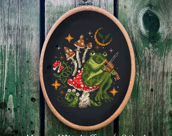 Frog & Mushroom Cross Stitch Pattern: Whimsical Toad Design (PDF Pattern)